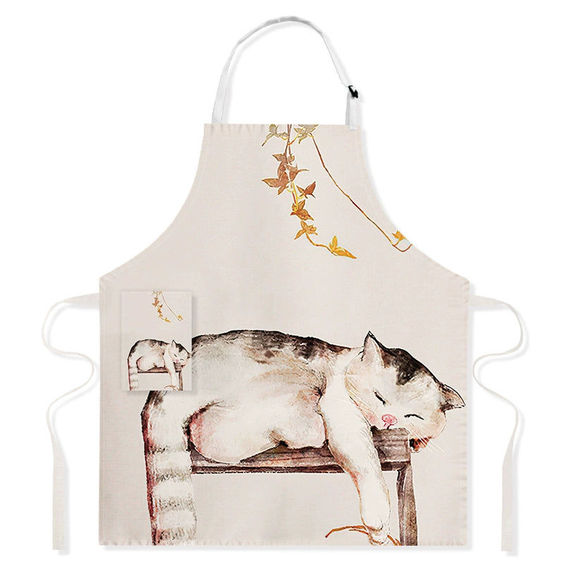 Cartoon Cat Apron Kitchen Cooking Oil-Proof Coverall Milk Tea Baking Pet Shop Assistant Work Clothes Household Apron