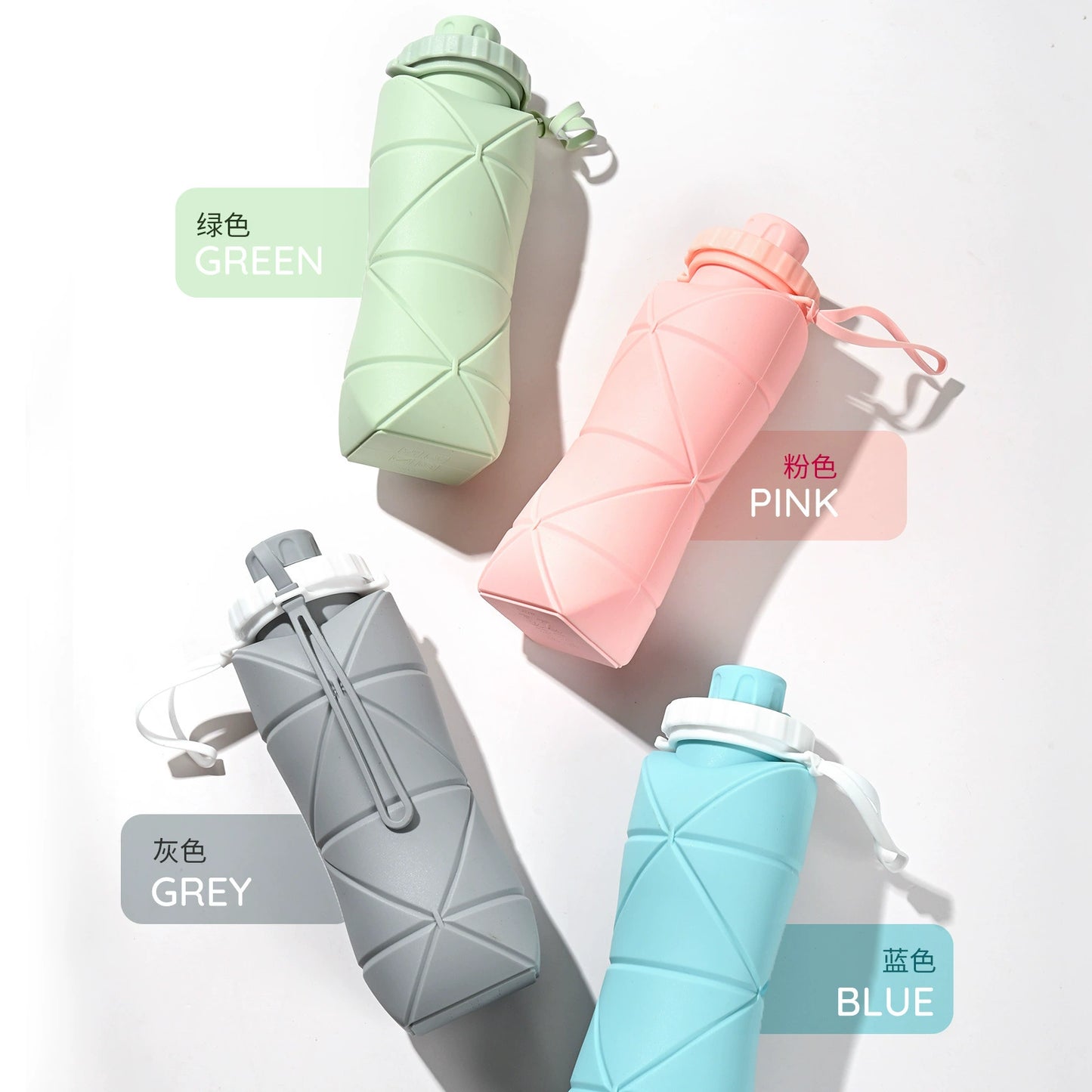 Folding Bottle 600ml Large Capacity Outdoor Travel Exercise Portable Silicon High Temperature Resistant Food Grade Folding Cup 2702