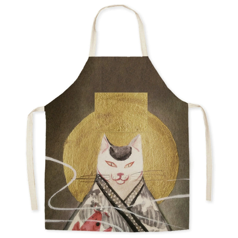 Pocket Fabric Japanese Style Gift Household Chinese Fad Oil-Proof Painting Kitchen Adult Sleeveless Neck-Hanging Apron