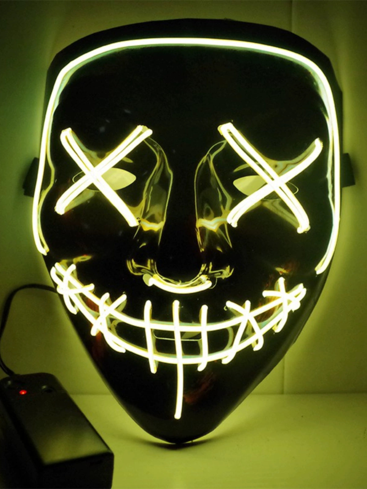 Halloween LED Mask TikTok Black Ghost Face Same Props Fluorescent V-Shaped Horror Voice Control Flash Luminous Mask