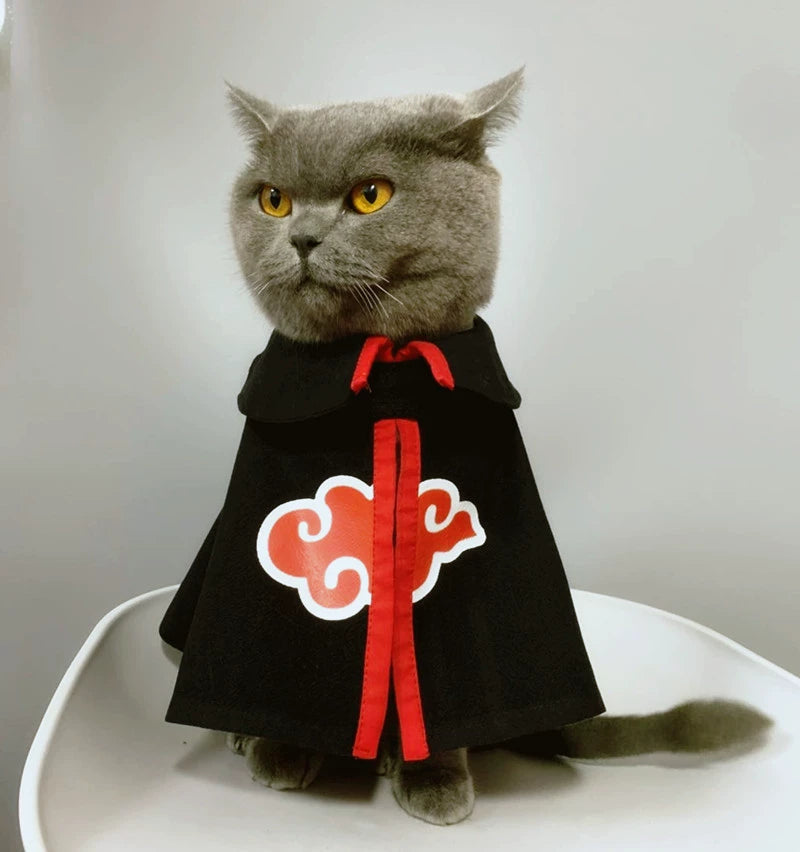 Naruto Organization Cat Red Cloud Cloak Pet Cat Clothes Summer Thin Anti-Hair Loss Cos Ninja Dress-up