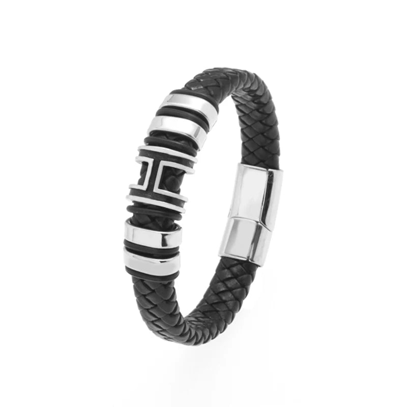 Classic Black Leather Wrap Bracelet for Men Metal Magnetic Clasp Fashion Bangle Bracelet Male Birthday Gift