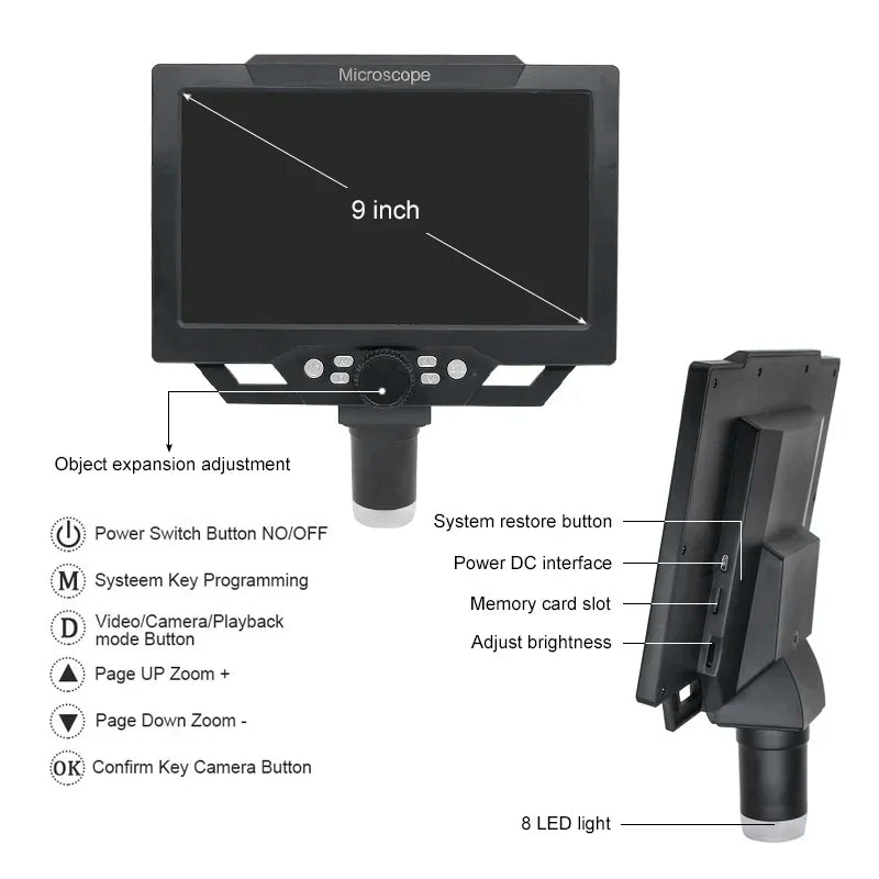 1600X 1200X 600X Digital Microscope USB Portable 9" 7" 4.3" LCD Video Soldering Microscope PCB Phone Repair Inspection