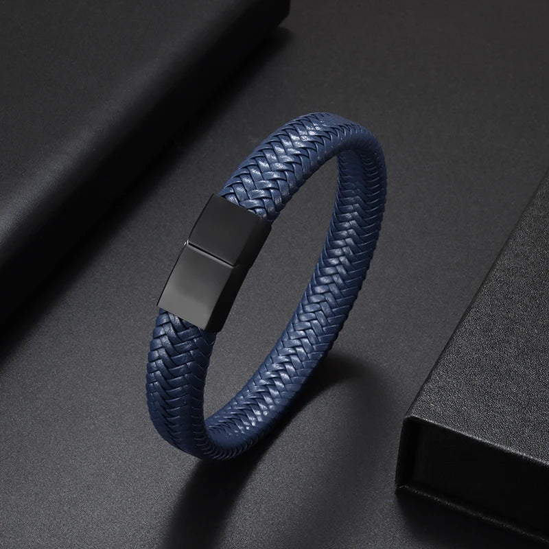 Classic Black Leather Wrap Bracelet for Men Metal Magnetic Clasp Fashion Bangle Bracelet Male Birthday Gift