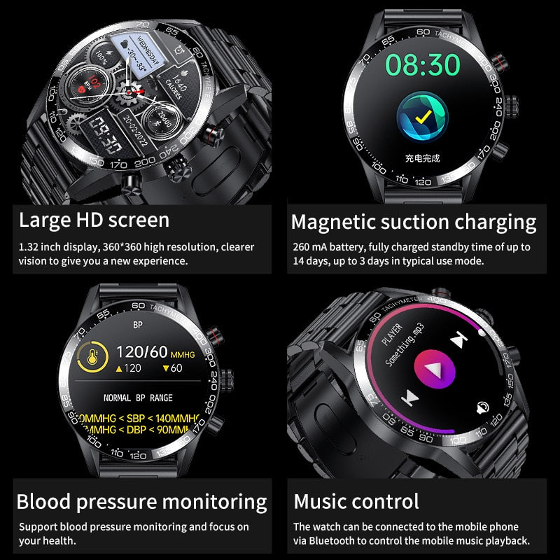 LIGE New AMOLED HD Bluetooth Call Smart Watch Men Blood Pressure Waterproof Watch For Men Business Sport Bracelet Men SmartWatch