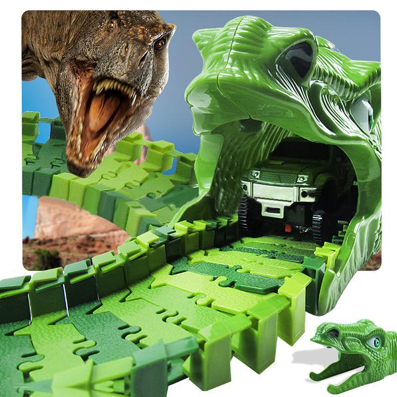 153pcs Dinosaur Electric Rail Car Track Racing Toy Set Bend Flexible Race Track Flash Light Car Educational Toys for Kids Gift