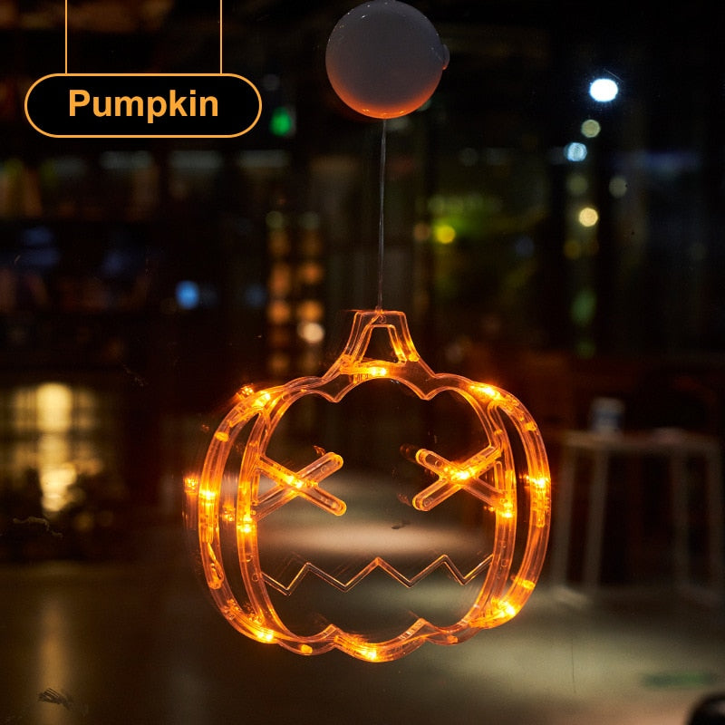 Light Up Halloween Window Lights Pumpkin Spider Bat LED Sucker Lamp Atmosphere Decoration Lamp String For Halloween Window Decor