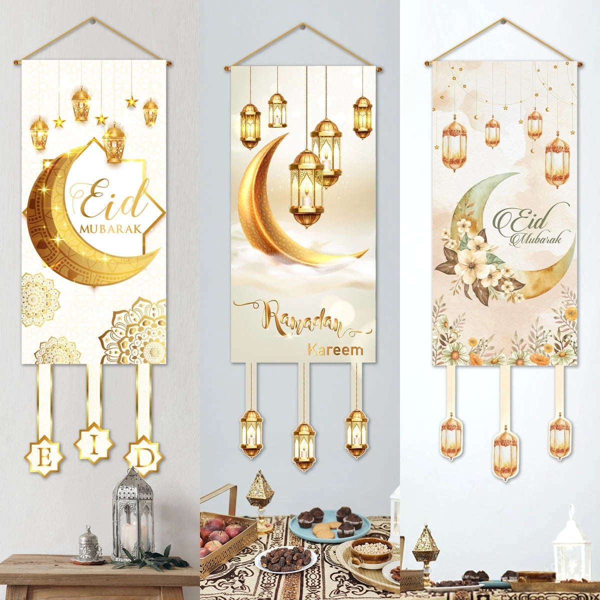 Ramadan Hanging Flag Ramadan Decoration For Home 2024 Kareem Aid EID Mubarak Muslim Islamic Festival Eid Al-fitr Party Supplies