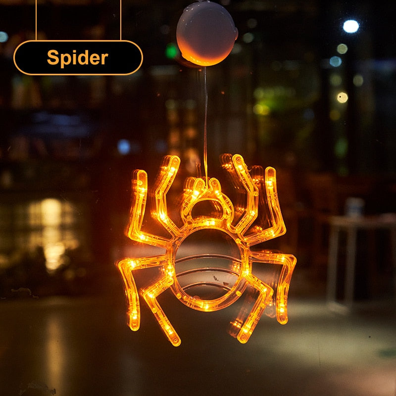 Light Up Halloween Window Lights Pumpkin Spider Bat LED Sucker Lamp Atmosphere Decoration Lamp String For Halloween Window Decor