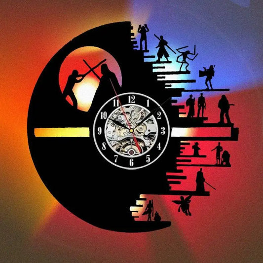 Wars between Stars Series Vinyl Record Wall Clock Creative Retro 16 Colors LED Clocks Home Living Bed Room Decoration