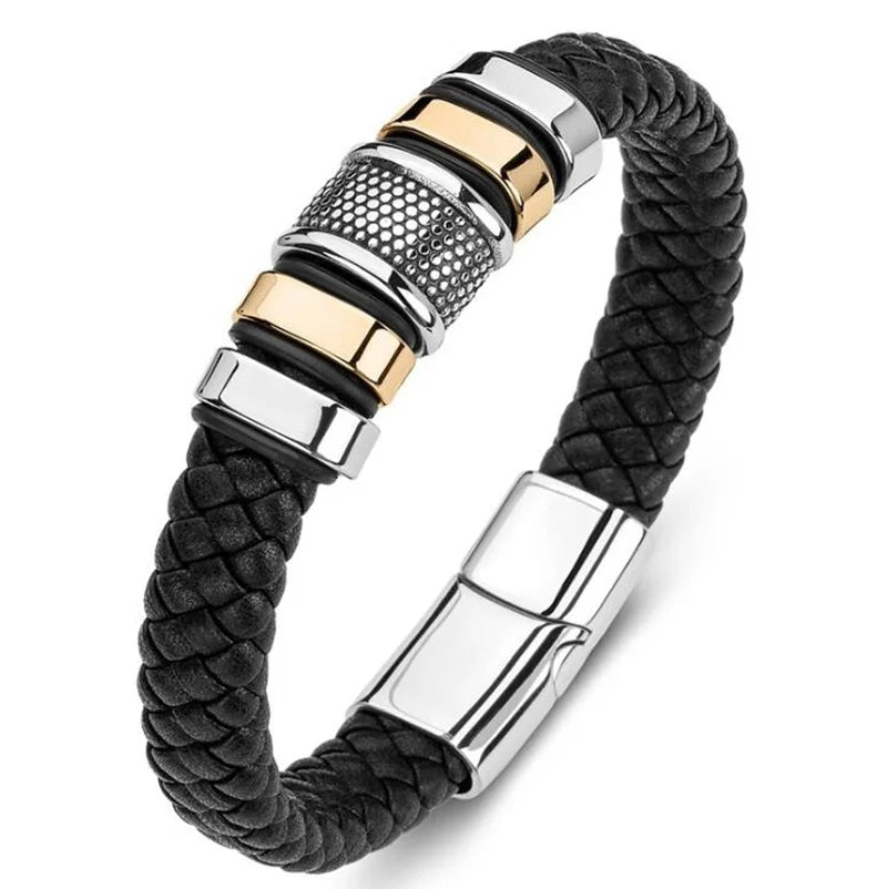 Classic Black Leather Wrap Bracelet for Men Metal Magnetic Clasp Fashion Bangle Bracelet Male Birthday Gift