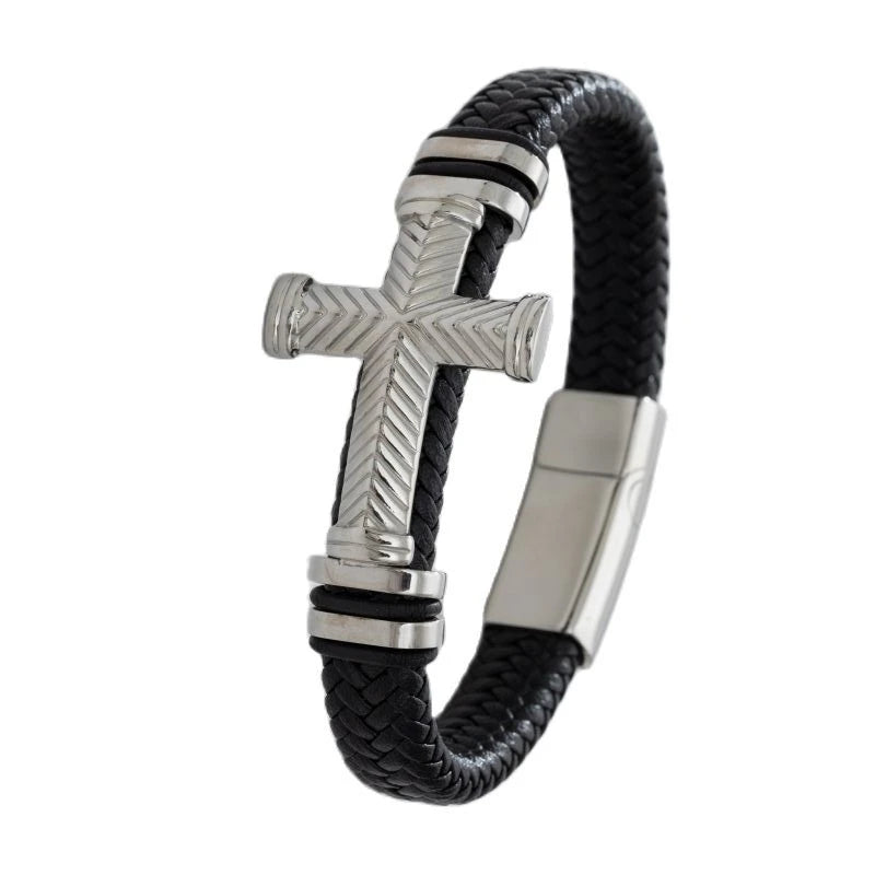 Classic Black Leather Wrap Bracelet for Men Metal Magnetic Clasp Fashion Bangle Bracelet Male Birthday Gift