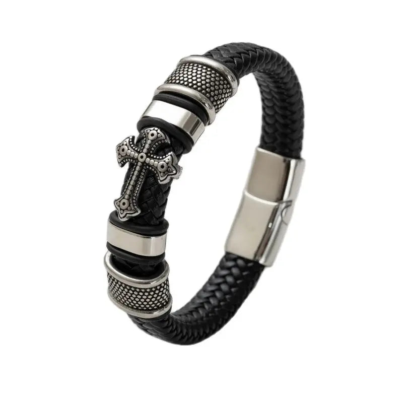 Classic Black Leather Wrap Bracelet for Men Metal Magnetic Clasp Fashion Bangle Bracelet Male Birthday Gift