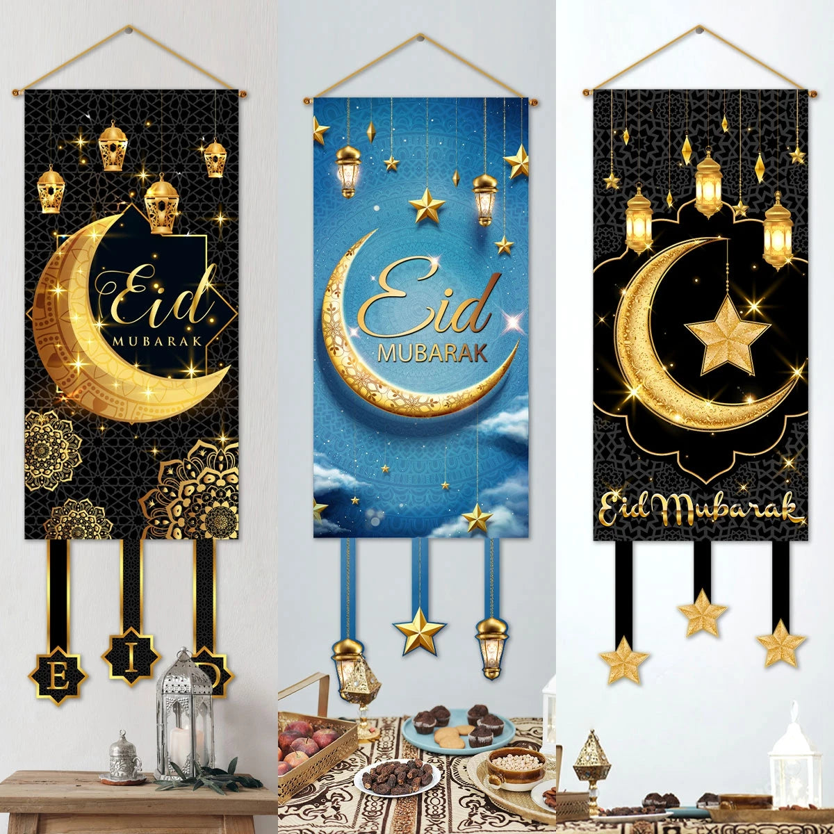 Ramadan Hanging Flag Ramadan Decoration For Home 2024 Kareem Aid EID Mubarak Muslim Islamic Festival Eid Al-fitr Party Supplies