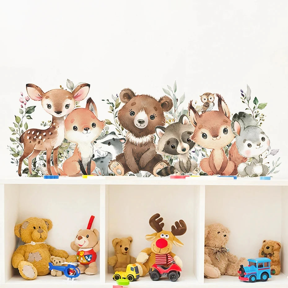 Forest Animals Theme Bear Deer Rabbit Children's Wall Stickers for Kids Room Baby Room Decoration Wallpaper Wall Decals Nursery