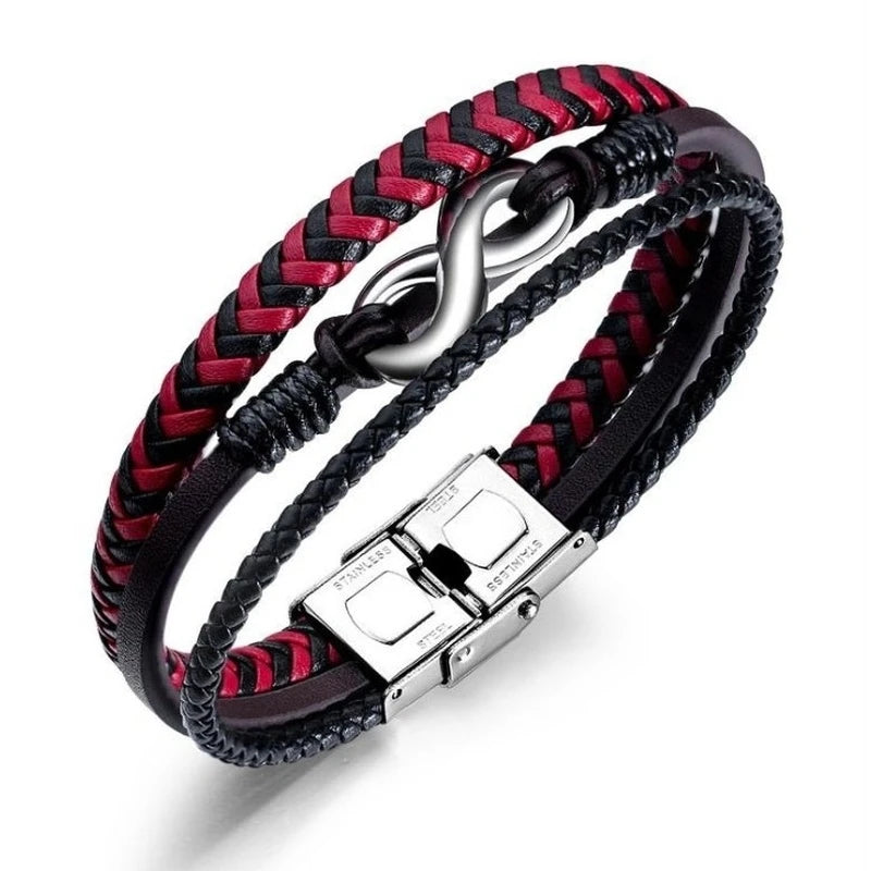 Classic Cross Leather Bracelet for Men Handsome Jewelry Gift Multilayer Wrap Bracelet with Metal Magnetic Clasp