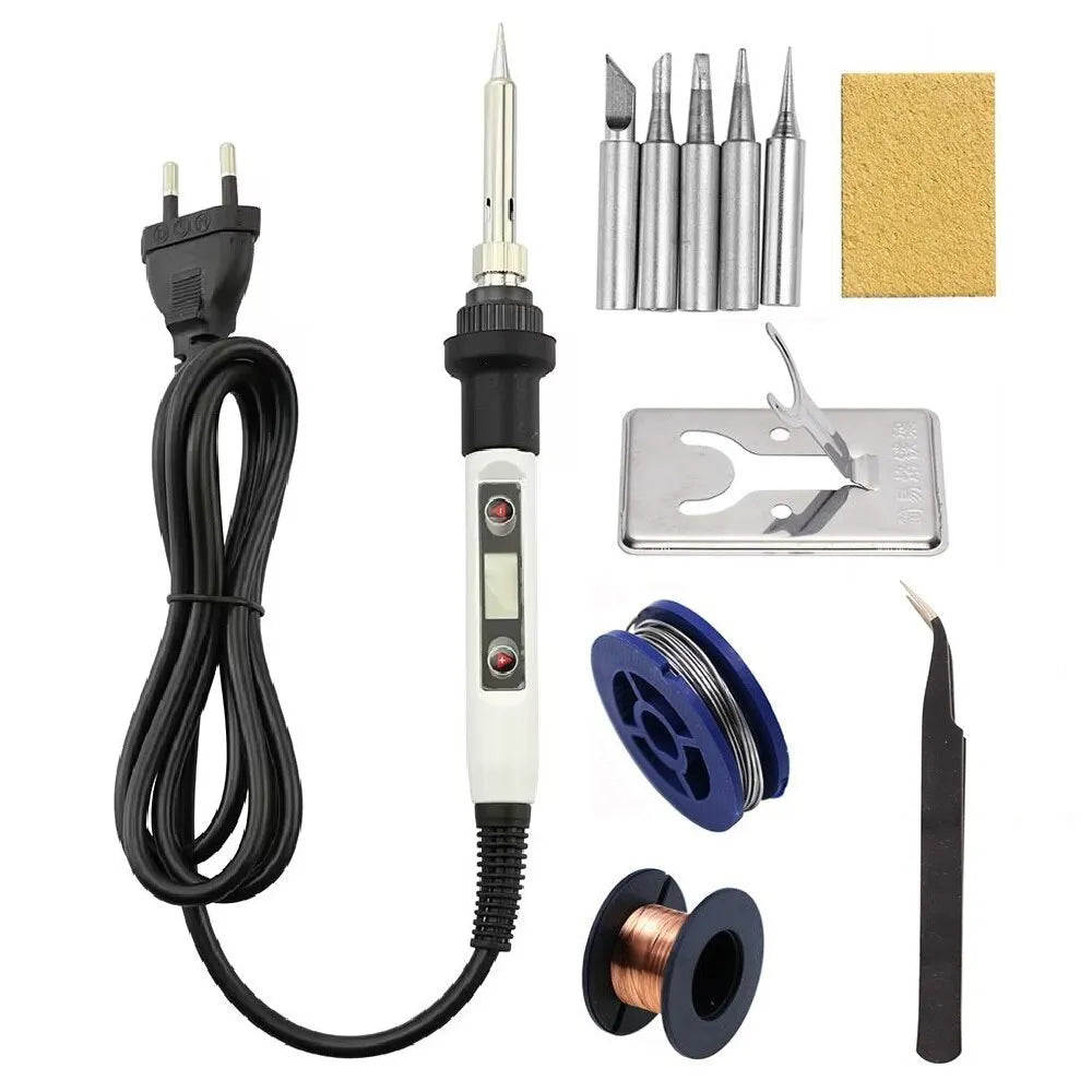 LCD Digital Adjustable Temperature 80W Soldering Iron Electric Welding Tools Solder Wire Tweezers Hand