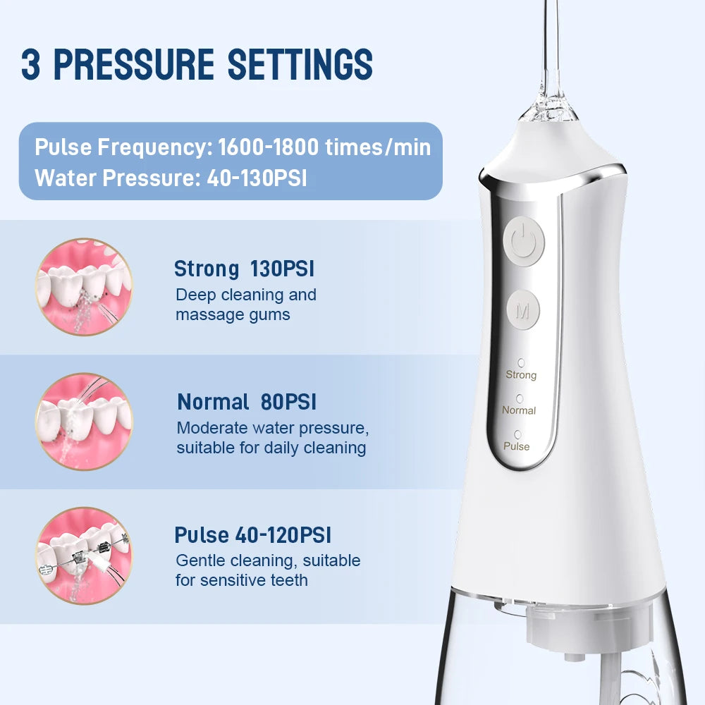 Schoben Dental Oral Irrigator Water Flosser Original Electric Oral Irrigator Dental 1400 Times/Min 5 Nozzles Water Flosser