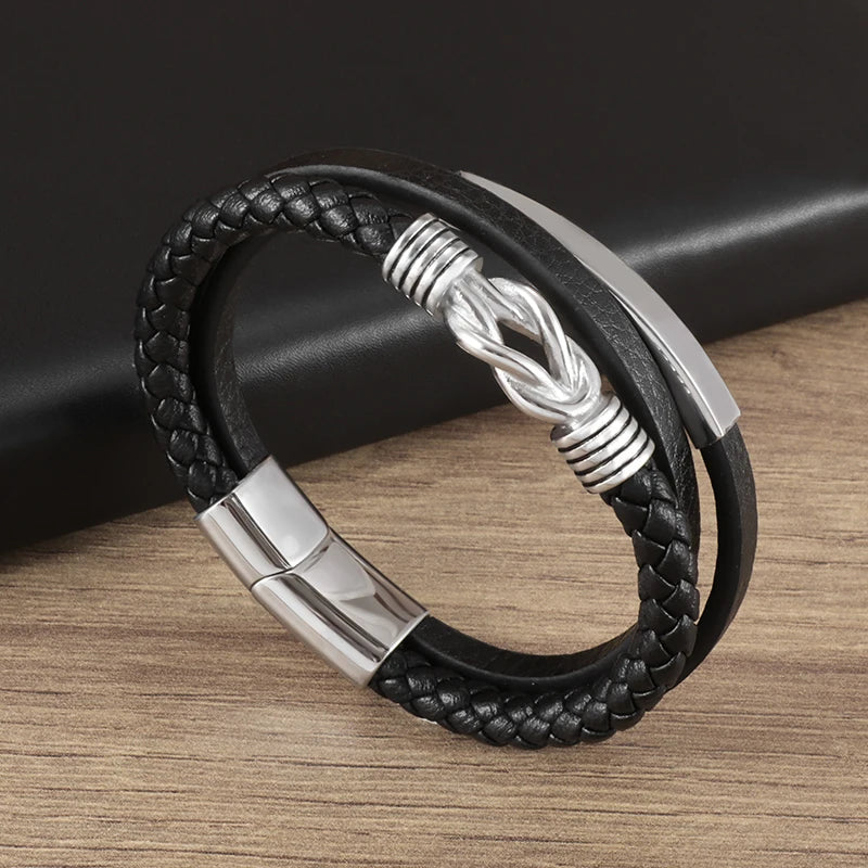 Classic Cross Leather Bracelet for Men Handsome Jewelry Gift Multilayer Wrap Bracelet with Metal Magnetic Clasp