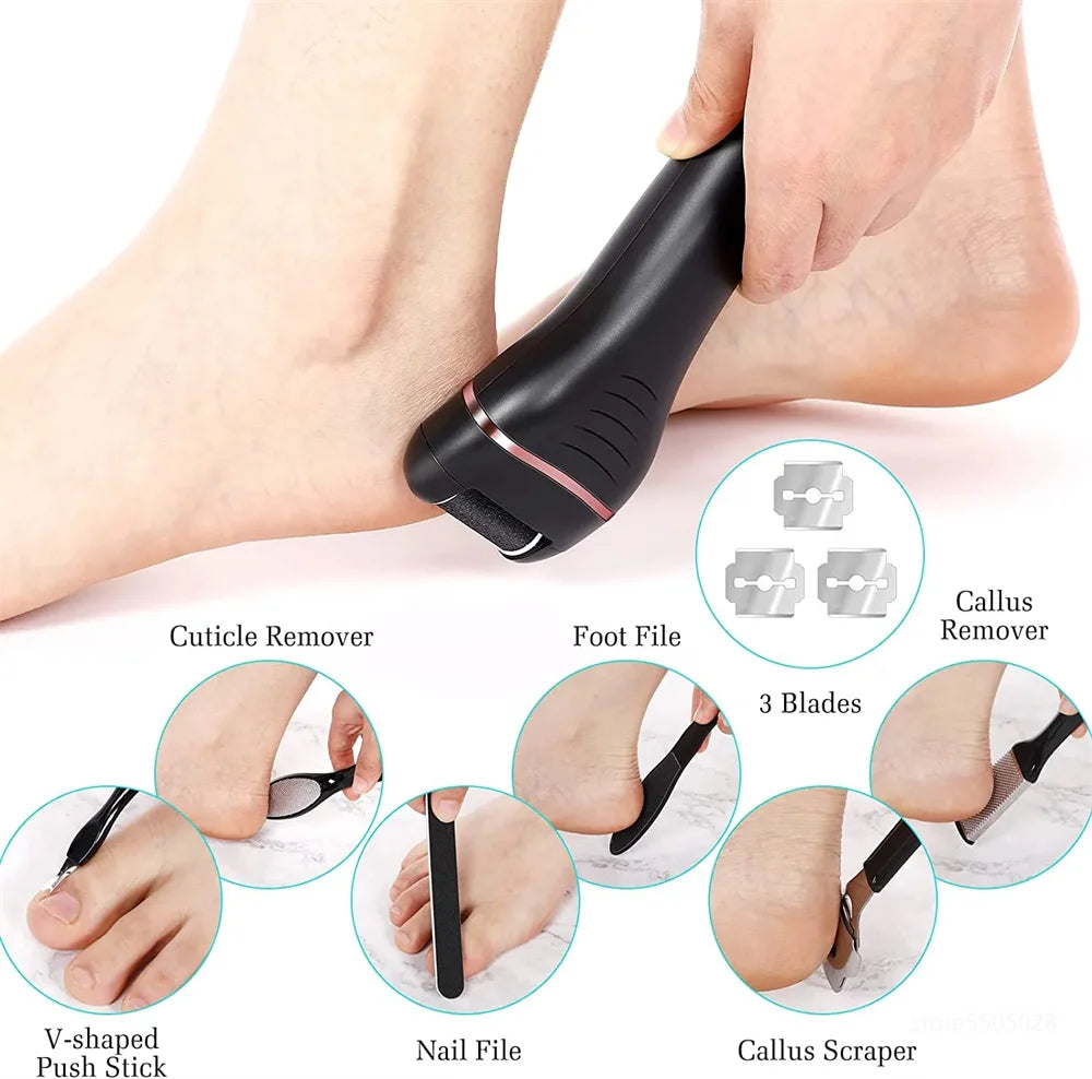 3 Heads Electric Foot File Callus Remover Professional Pedicure Machine Tools Rechargeable Waterproof Heel Dead Skin Scrubber