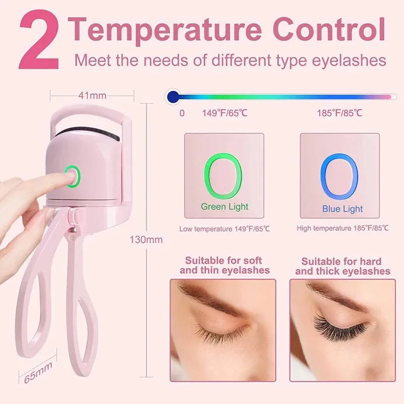 Heated Eyelash Curler Electric 2-Level Temperature Control Long-lasting Curling and Shaping Portable Rechargeable Eyelash Curler