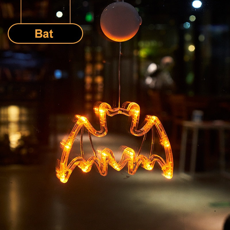 Light Up Halloween Window Lights Pumpkin Spider Bat LED Sucker Lamp Atmosphere Decoration Lamp String For Halloween Window Decor