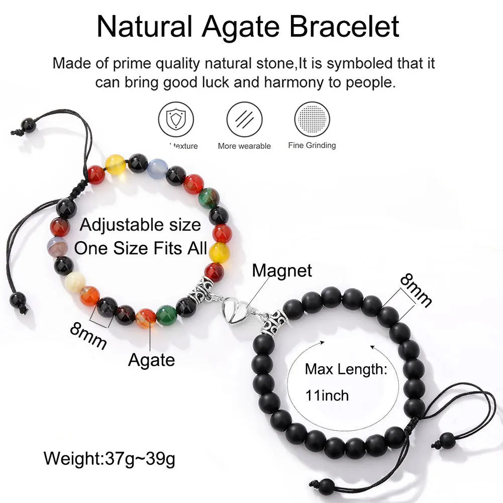 Magnet Couple Bracelets for Woman Men Romantic Heart Matching Lovers Natural Stone Beads Yoga Bracelet Valentine Gift Jewelry