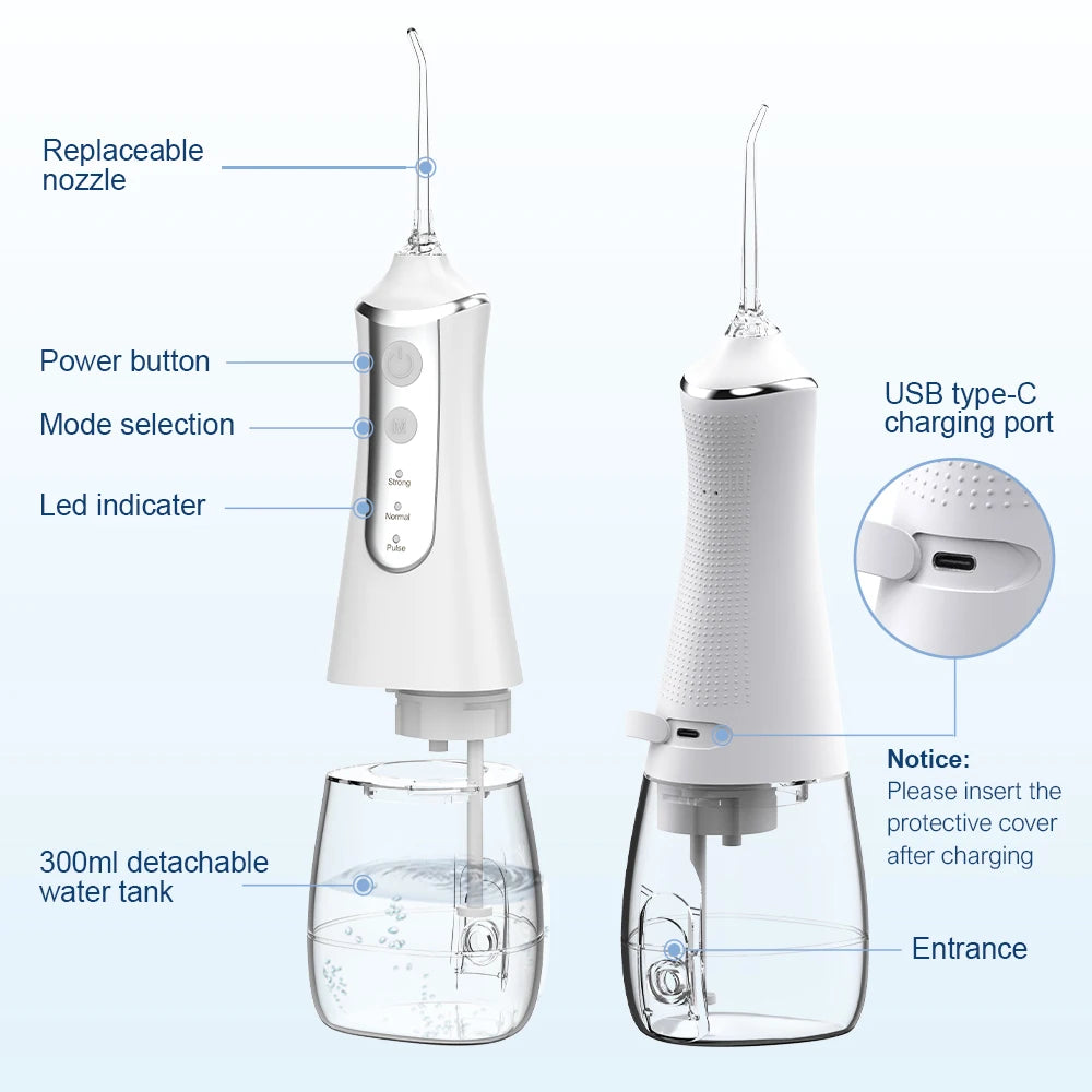 Schoben Dental Oral Irrigator Water Flosser Original Electric Oral Irrigator Dental 1400 Times/Min 5 Nozzles Water Flosser