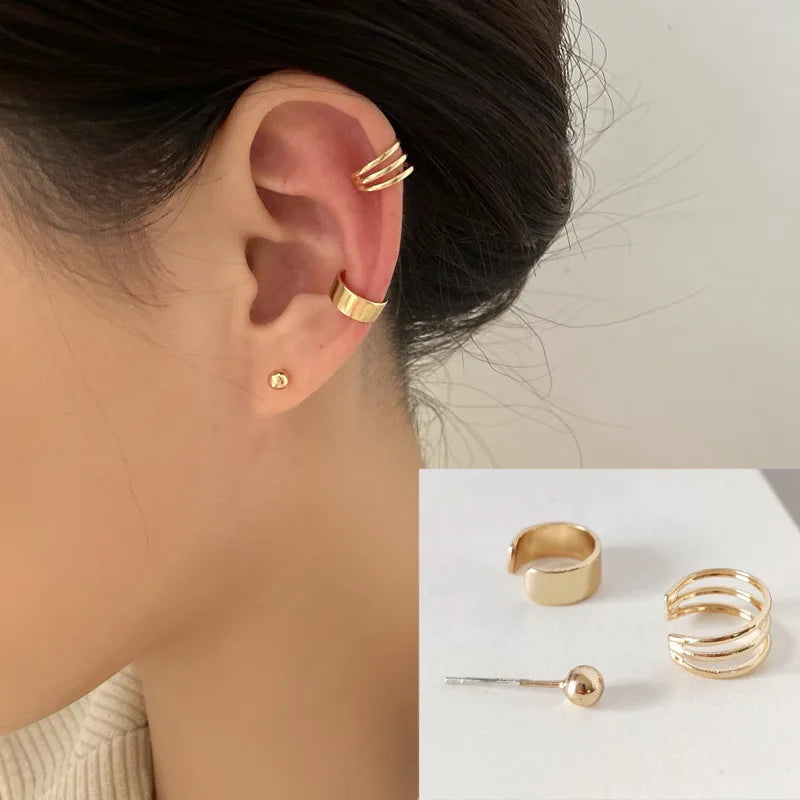 12Pcs Earcuff Golden Leaves Non-Piercing Jewelry Brincos U-Shaped Clip Earrings For Women Men Wholesale