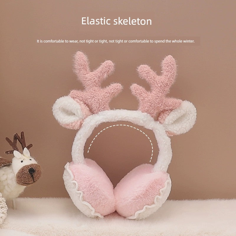 Fleece-Lined Thickened Christmas Elk Girl Warm-Keeping Earmuffs