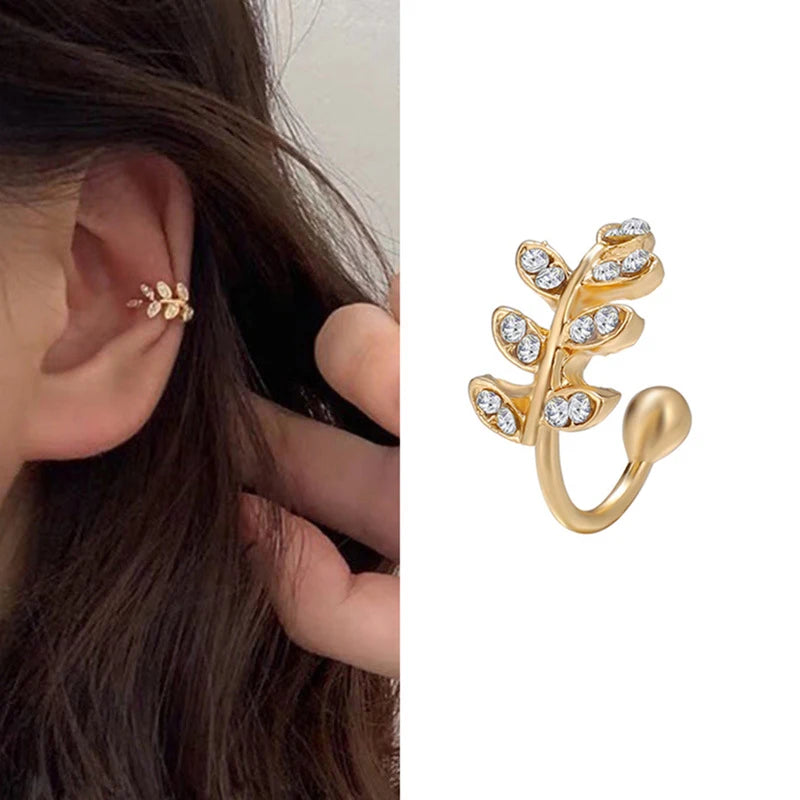 12Pcs Earcuff Golden Leaves Non-Piercing Jewelry Brincos U-Shaped Clip Earrings For Women Men Wholesale