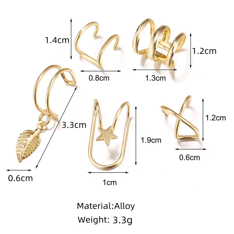 12Pcs Earcuff Golden Leaves Non-Piercing Jewelry Brincos U-Shaped Clip Earrings For Women Men Wholesale