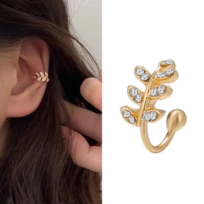 5pcs Golden Leaf Black Non-Piercing Long Butterfly Clip Earrings For Women Men Jewelry Wholesale