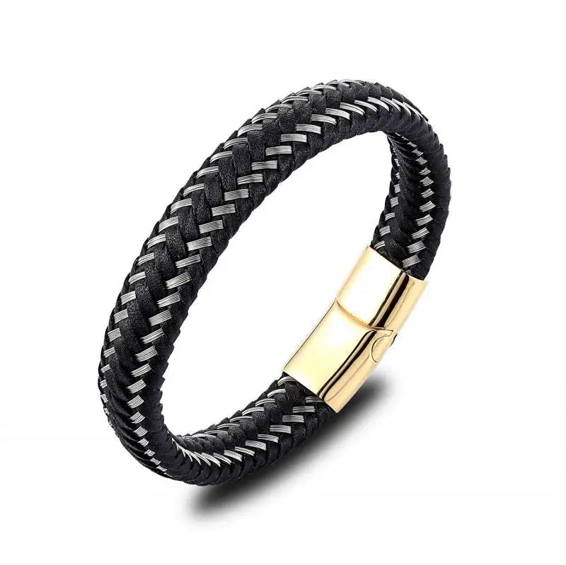 Classic Black Leather Wrap Bracelet for Men Metal Magnetic Clasp Fashion Bangle Bracelet Male Birthday Gift