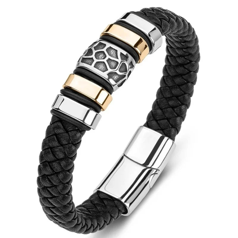 Classic Black Leather Wrap Bracelet for Men Metal Magnetic Clasp Fashion Bangle Bracelet Male Birthday Gift