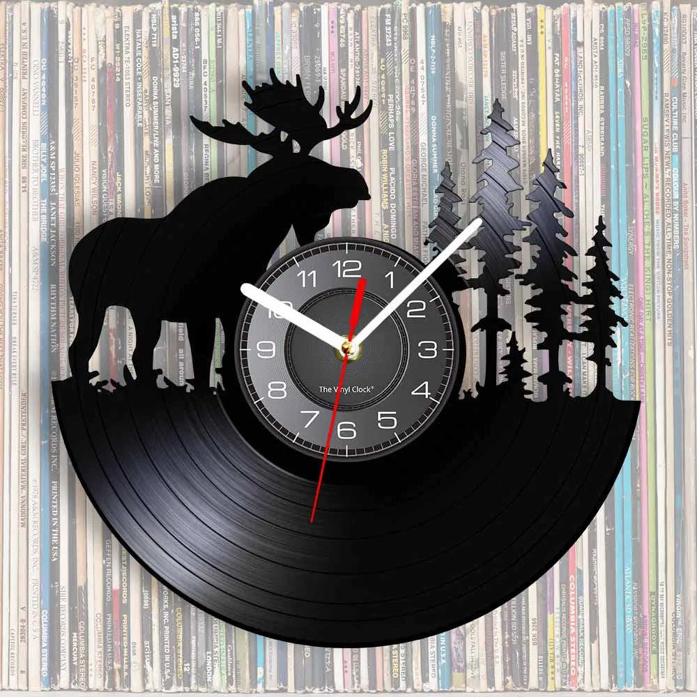 Wild Woodland Animal Forest Bull Elk Wall Clock Wildlife Exclusive Hanging Lamp Vinyl Record Clock Wall Art