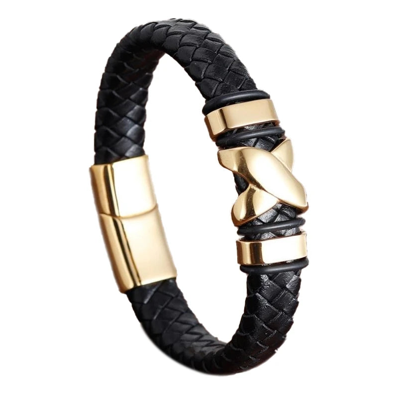 Classic Black Leather Wrap Bracelet for Men Metal Magnetic Clasp Fashion Bangle Bracelet Male Birthday Gift