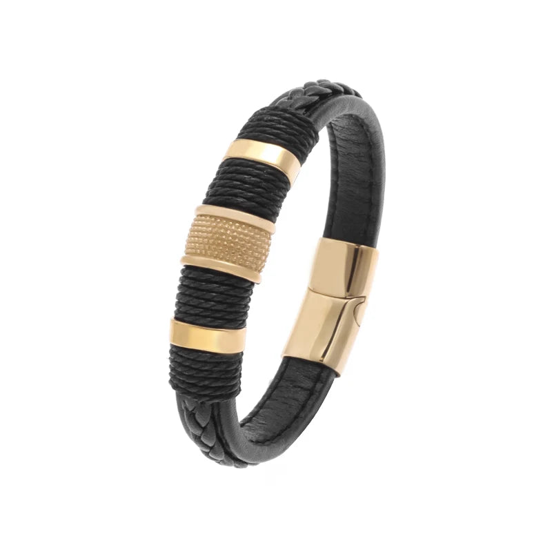 Classic Black Leather Wrap Bracelet for Men Metal Magnetic Clasp Fashion Bangle Bracelet Male Birthday Gift