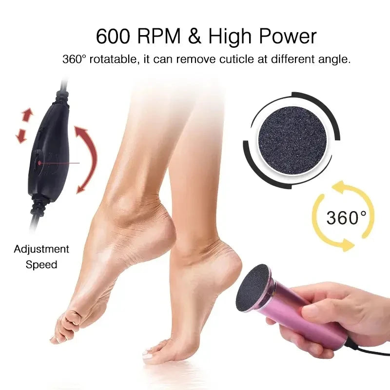 Electronic foot file pedicure sander for removing dead skin, electric callus remover with 60pcs replacement sandpaper disc