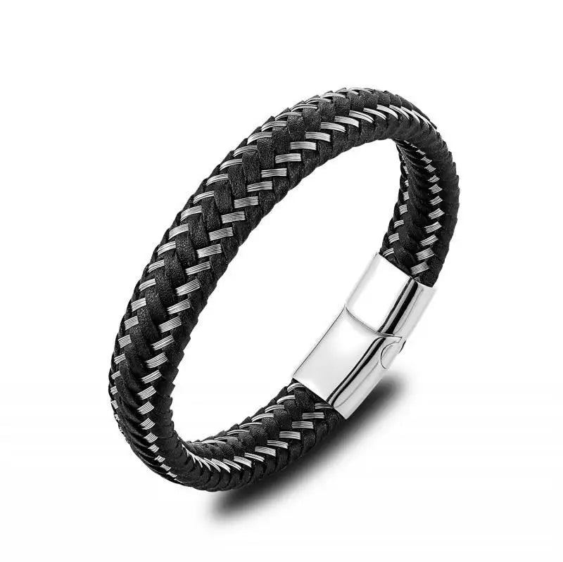 Classic Black Leather Wrap Bracelet for Men Metal Magnetic Clasp Fashion Bangle Bracelet Male Birthday Gift