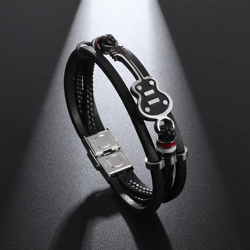 Classic Cross Leather Bracelet for Men Handsome Jewelry Gift Multilayer Wrap Bracelet with Metal Magnetic Clasp