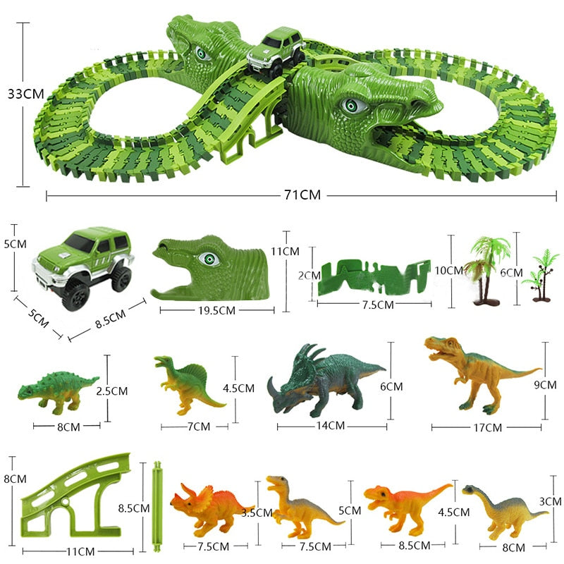 153pcs Dinosaur Electric Rail Car Track Racing Toy Set Bend Flexible Race Track Flash Light Car Educational Toys for Kids Gift