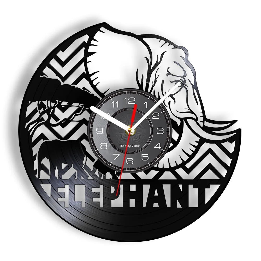 Giraffe and Elephant African Sunset Wall Clock Mother and Baby Animals Safari Nursery Wall Art Vinyl Record Wall Clock Kids Gift