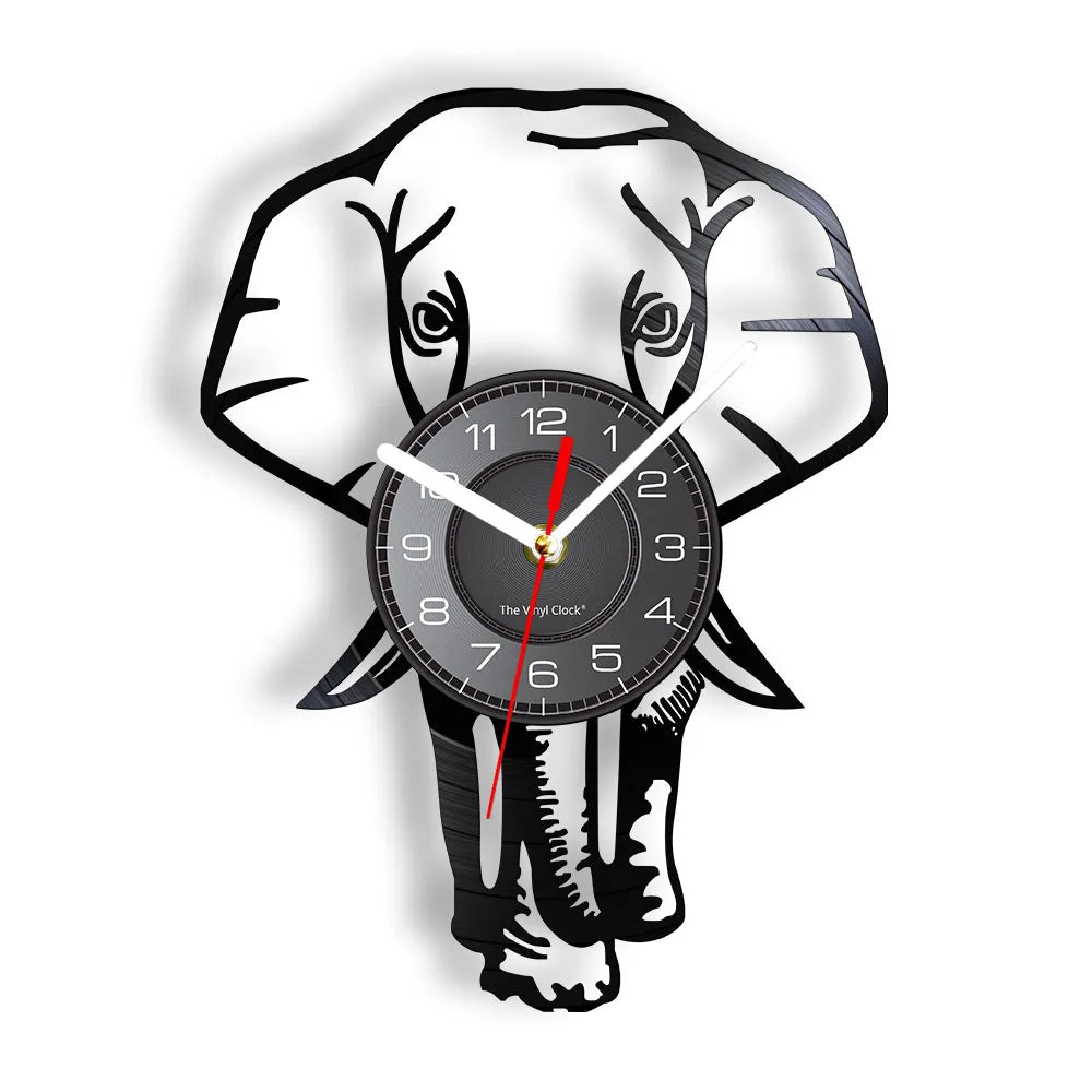 Giraffe and Elephant African Sunset Wall Clock Mother and Baby Animals Safari Nursery Wall Art Vinyl Record Wall Clock Kids Gift