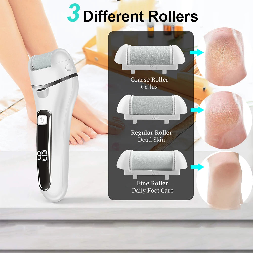 3 Heads Electric Foot File Callus Remover Professional Pedicure Machine Tools Rechargeable Waterproof Heel Dead Skin Scrubber