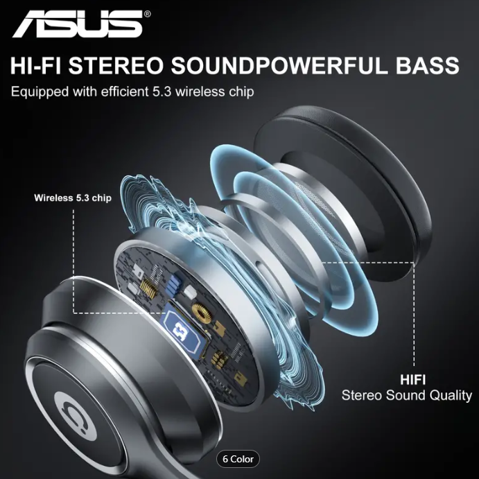 ASUS AS-D96 5.3 Wireless Earphone Headphones With Microphone Lightweight Folding Active Noise Reduction ANC HD Call Earphone