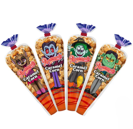 Popcornopolis Halloween Monster 2.2 oz Caramel Corn Mini Cones, 24 count