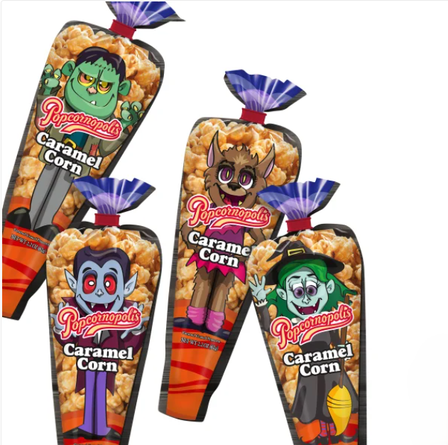 Popcornopolis Halloween Monster 2.2 oz Caramel Corn Mini Cones, 24 count