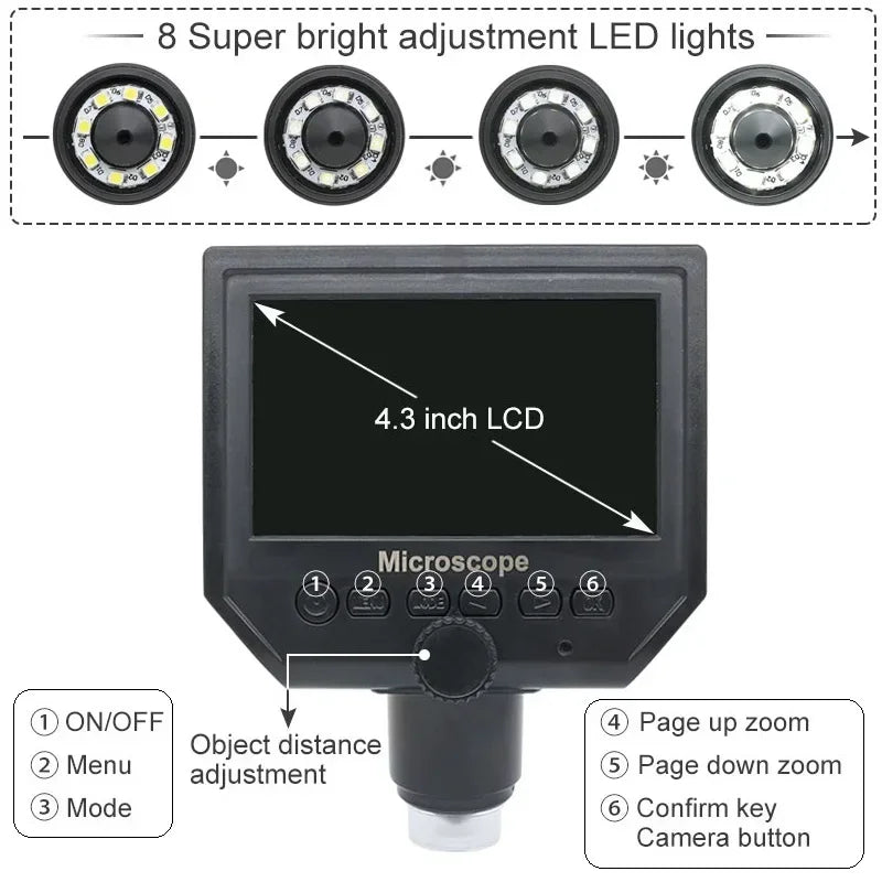 1600X 1200X 600X Digital Microscope USB Portable 9" 7" 4.3" LCD Video Soldering Microscope PCB Phone Repair Inspection