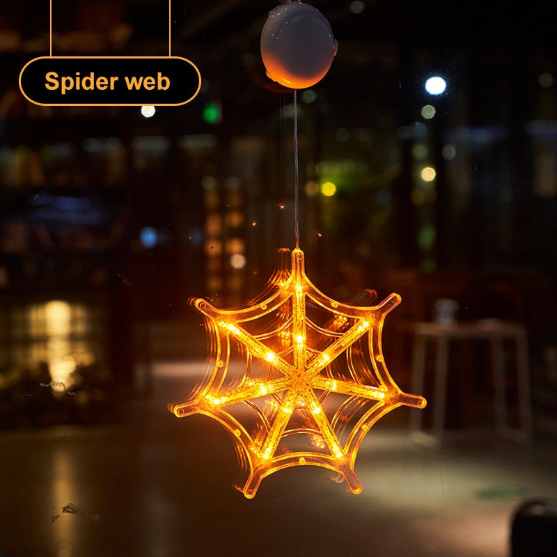 Light Up Halloween Window Lights Pumpkin Spider Bat LED Sucker Lamp Atmosphere Decoration Lamp String For Halloween Window Decor